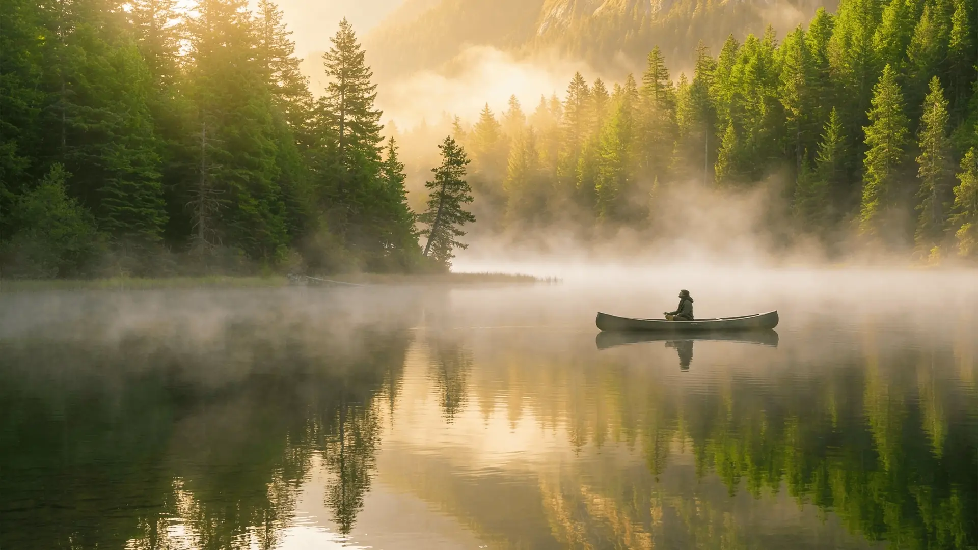 Serene mountain lake at sunrise